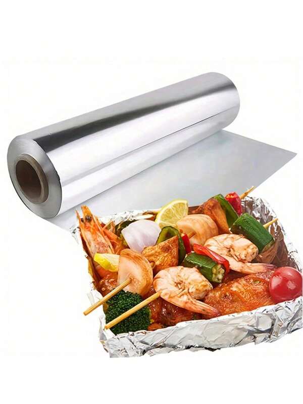 1pc Disposable Aluminum Foil Paper, Non-Stick Grill Liner, Suitable For Kitchen Oily Tools, Fit For Baking And Grilling