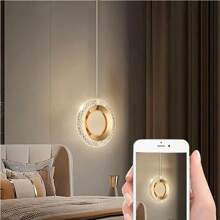 Lampada a sospensione moderna a forma di mezzaluna LED dorata, paralume ellittico in acrilico, temperatura di colore regolabile da 3000K a 6000K, luce a soffitto LED dimmerabile, adatta per isola della cucina, sala da pranzo, camera da letto - Luce a sospensione circolare con cavo regolabile