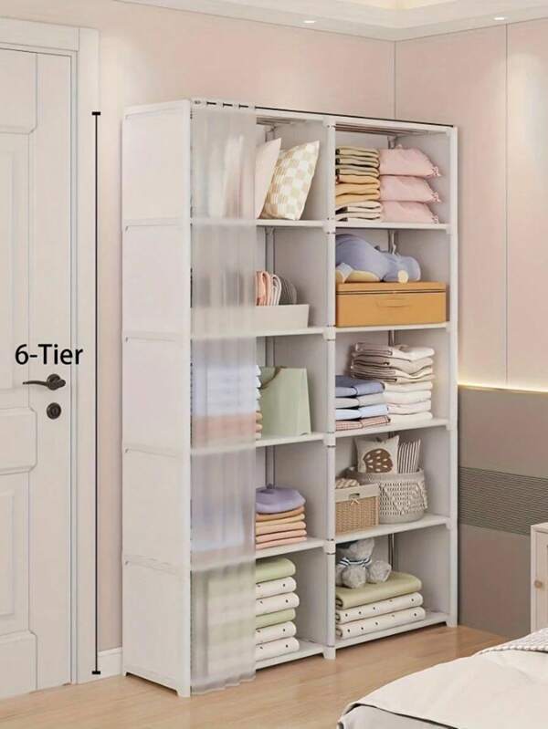 1 pieza Armario a prueba de polvo de varias capas, gabinete de almacenamiento combinado, gabinete de almacenamiento ahorrador de espacio para dormitorio y apartamentos de alquiler, organizador de armario compacto con estantes