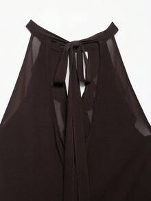 Damen Einfarbiges Rüschen-Kragen Mehrschichtiges Sommer-Trägershirt - Kaffeebraun - Übersicht 11