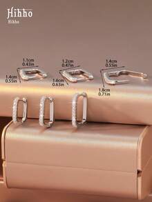 Hihho 3 对立方氧化锆镶嵌 U 型耳环套装，可叠戴或单独佩戴，是送给女性、生日、约会的绝佳礼物 - 銀色 - 查看 10