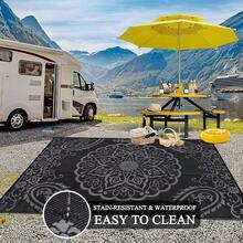 New-  Waterproof Outdoor Rug 6x9, Reversible Plastic Straw Patio Camping Rug, Indoor Outdoor RV Mat Carpet For Deck, Camper, Porch, Balcony, Backyard, Picnic, Boho Black Grey - 波希米亞黑灰色 6 X 9 - 查看 5