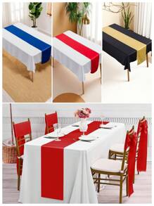 1 Set Rectangular Satin Tablecloth + 1 Set Table Runner, 57.08"X102.3", White/Black/Rose Gold, Satin Tablecloth/Chair Sash/Chair Back Decoration, Suitable For Home, Indoor, Outdoor, Picnic And Camping, Suitable For Decorating All Holidays And Formal Occasions, Applicable To Wedding/Hotel/Restaurant Party/Birthday Party/Easter/Wedding Season