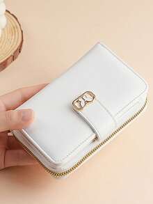 Fashionable Butterfly Buckle Foldable Simple Elegant Fresh Solid Color Zipper Coin Purse Wallet For Women Beige Wallet Cute Wallet Mini Wallet Small Wallet - Beige - View 4