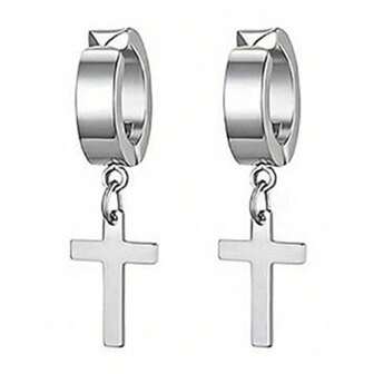 1 对男士个性化十字架吊坠（无耳孔）、假耳环、耳夹