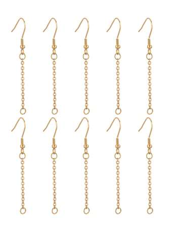 10 件装不锈钢耳线耳钩配套链条耳钩连接器 DIY 耳环首饰配件制作