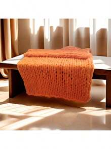1Pc Chunky Knit Throw Blanket Measuring 40*52Inch, Made With Thumb Yarn Suitable For Arm Knitting, Knit Throw Is Perfect For Livingroom Decor Or Bohemian Styling. It Features A Thick Yarn Knit Blanket Suitable For Sofas Or Beds (Multicolor)