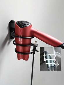 1pc Space Aluminum Chinese Style Hair Dryer Holder, No Drilling Required Wall Mount Bathroom Storage Rack