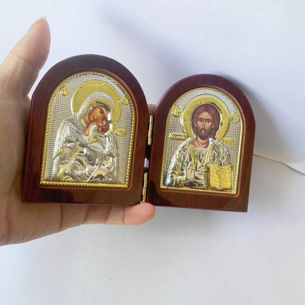 Icône en bois de Jésus Statues doubles de la Vierge Marie Décoration religieuse Cadeau de Noël, de Pâques, pour la maison, la culture, l'église
