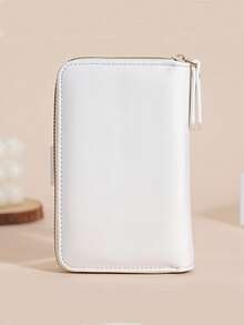 Fashionable Butterfly Buckle Foldable Simple Elegant Fresh Solid Color Zipper Coin Purse Wallet For Women Beige Wallet Cute Wallet Mini Wallet Small Wallet - Beige - View 8