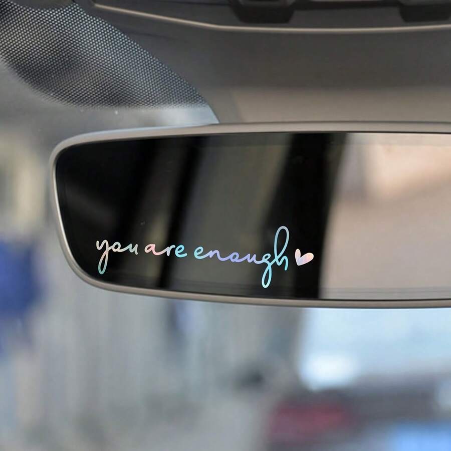 1pcs 'You Are Enough' Vinyl Decals - Self-Adhesive Motivational Quotes For Car Rearview Mirrors, Laptops & Water Bottles - Colorful - View 1