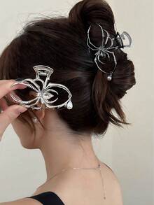 1 件复古 Y2K 仿珍珠蜘蛛金属发夹，简约优雅女士发饰，适合户外、海滩、摄影，春夏时尚发夹新品