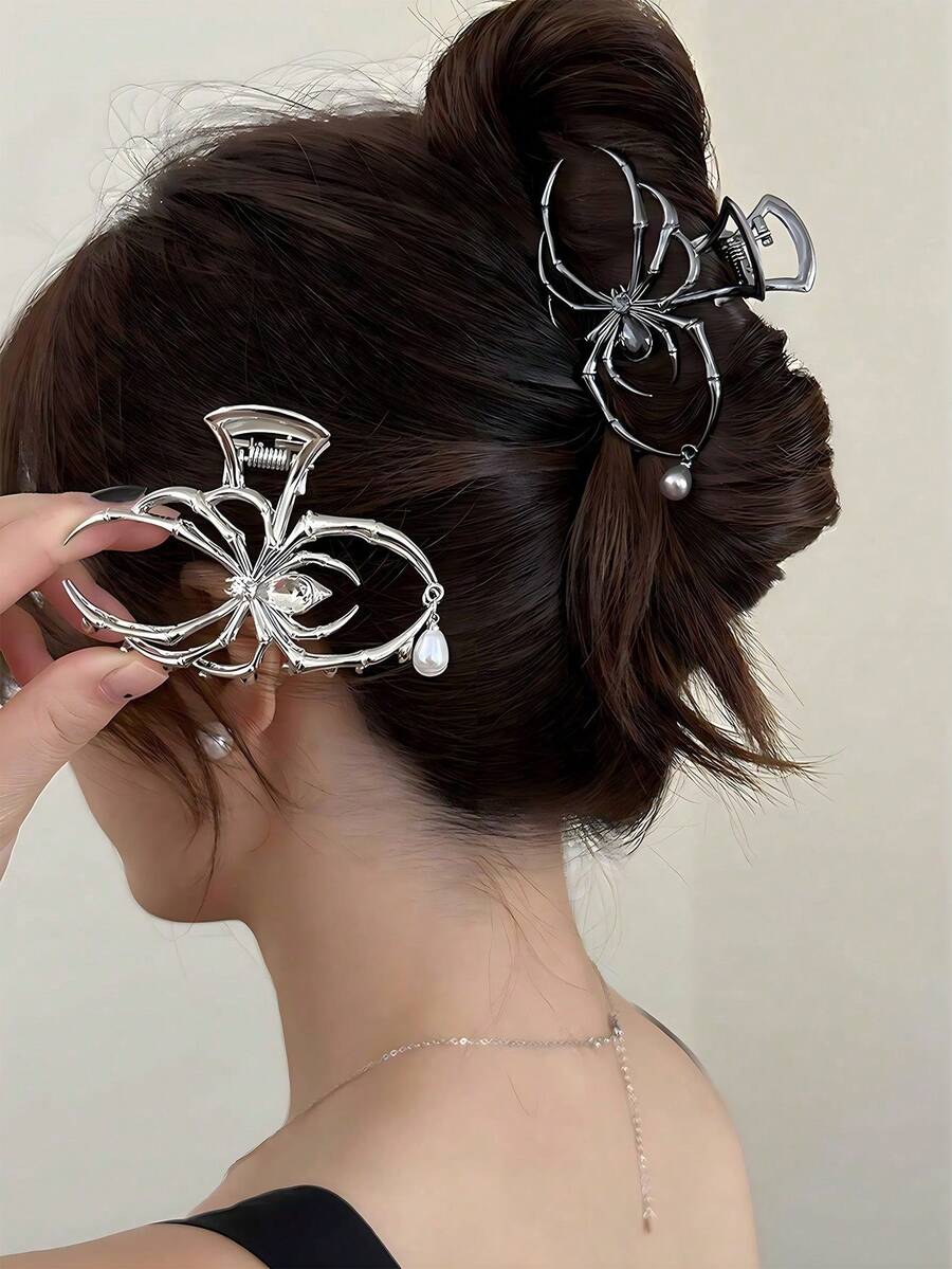 1 件复古 Y2K 仿珍珠蜘蛛金属发夹，简约优雅女士发饰，适合户外、海滩、摄影，春夏时尚发夹新品