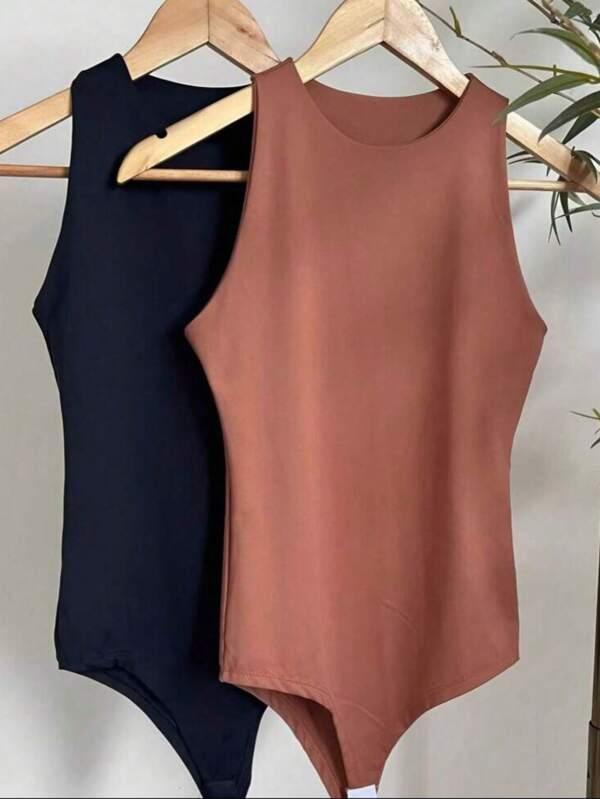Kit 2 Body Collant Feminino Básico Sem Manga Regata