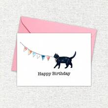 Tarjeta de cumpleaños con sobre con diseño de gato negro lindo, tarjeta de felicitación con gato celebrando, tarjeta de cumpleaños, celebración, tarjeta de cumpleaños para amantes de los gatos - Multicolor - Ver 6