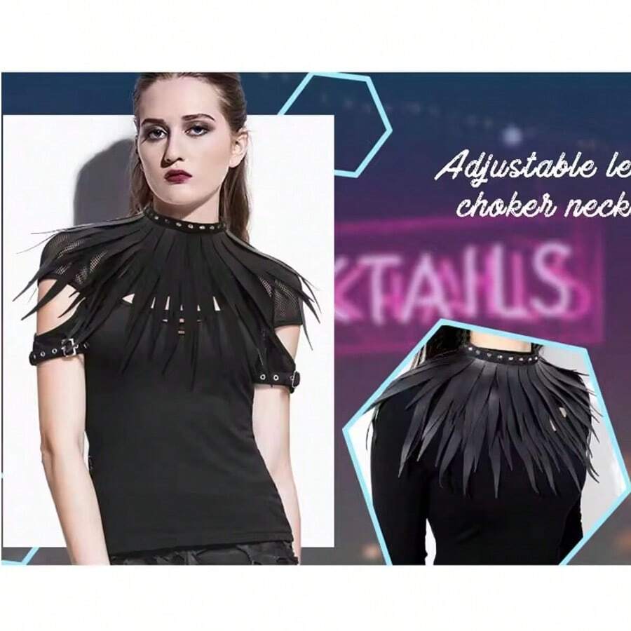 1pc PU Leather Long Fringe Choker Neck Strap