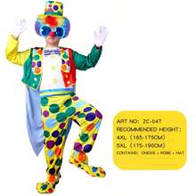 Man's Fancy Dress Up,Adult Costume Of Joker/Clown,Just Hat And Clothes, No Props Wig/Red Nose/Gloves/Glasses/Shoes,Suitable For Stage Performances/Road Shows