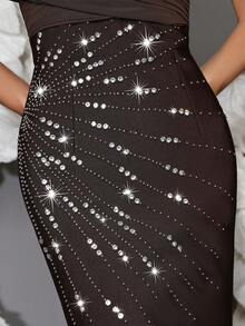 Off Shoulder Handmade Beaded Bodycon Bandage Dress, Sexy & Fitted, Suitable For Family Gatherings, Parties, Formal Events - Coffee Brown - View 8