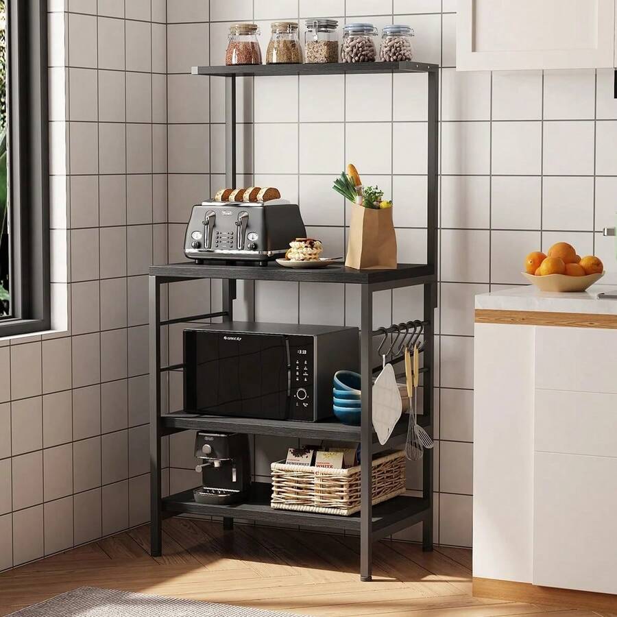 Kitchen Baker's Rack Storage Shelf Microwave Cart Oven Stand Coffee Bar - Black - View 1