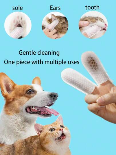 20/50/100pcs Disposable Pet Cleaning Fingers, Dog & Cat Teeth Cleaning Fingers, Ear Cleaning Fingers