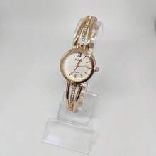 Elegant Women's Gold Quartz Watch-Roman Dial And Diamond Accented Steel Bracelet - Vàng - Xem 11