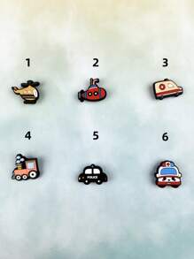 6pcs/Set Car And Plane Cartoon Pattern Sandal Charms & Bracelet Accessories DIY Customized Slippers And Phone Decor, Suitable For Car Enthusiast Birthday & Holiday Gifts