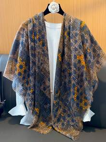 1 pieza Pañuelo cuadrado de lino de 135cm x 135cm con estampado floral para mujer, elegante chal de estilo vintage para protección solar, manta para aire acondicionado para viajes al aire libre, primavera/verano/otoño - Multicolor - Ver 16