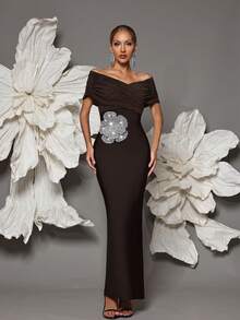 露肩绷带针织紧身连衣裙，性感欧式风格，适合家庭聚会、派对、宴会