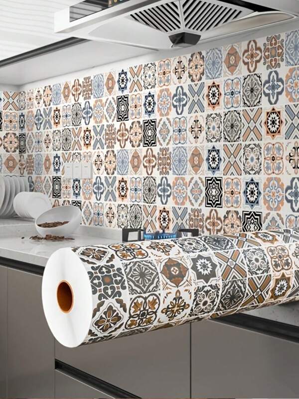 1pc European-Style Adhesive Wallpaper, Waterproof And Heat-Resistant, Easy To Clean, Oil-Resistant Stove Sticker, Suitable For Kitchen, Bathroom, Entrance, Living Room Backsplash