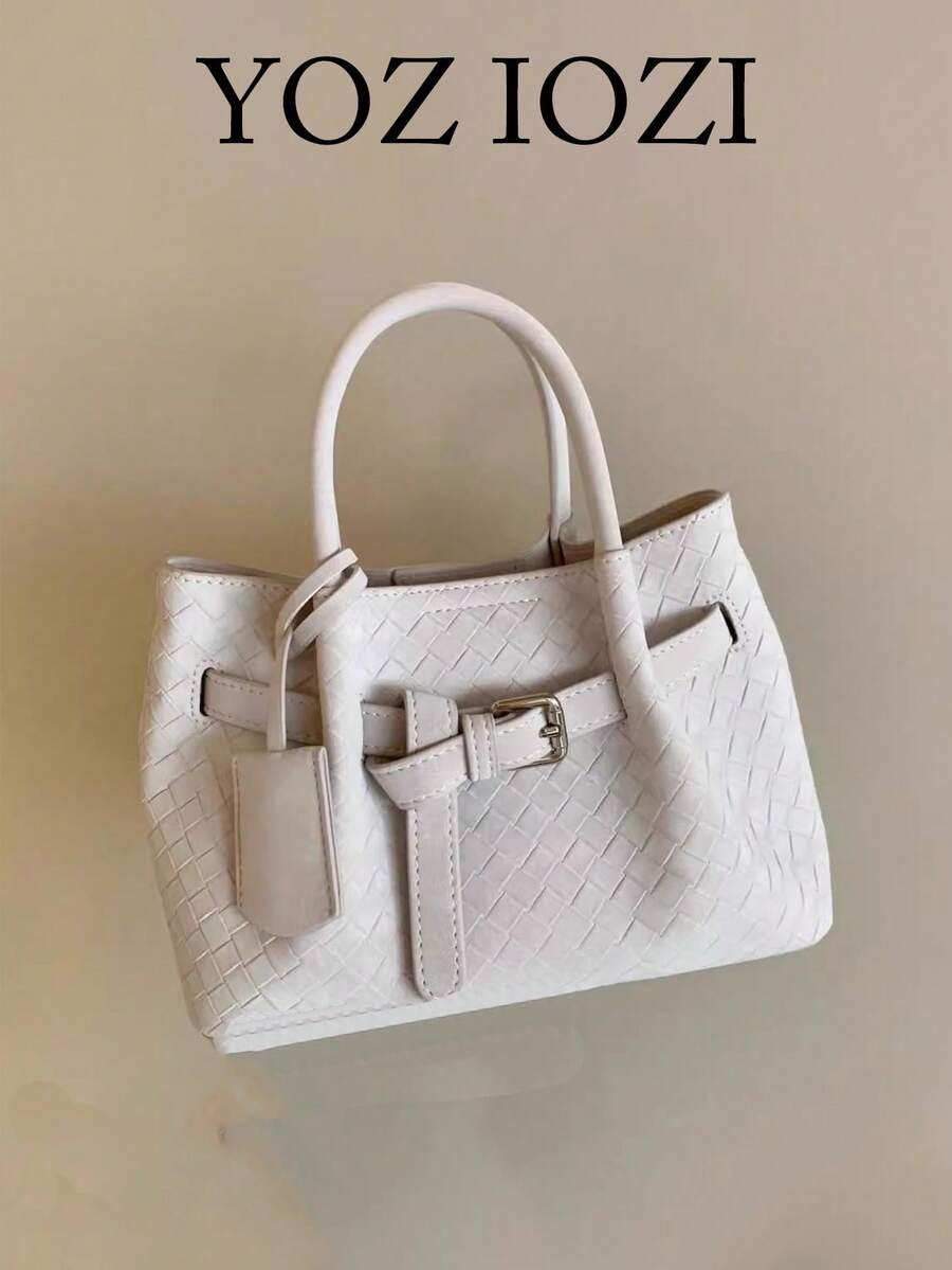 韩式小众设计手提包，仿编织纹理，女士手提包，时尚篮式斜挎包 - 紫色 - 查看 1