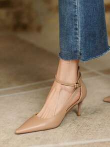 ¡Diseño de nicho de otoño/invierno! ¡Súper cómodo! Sandalias de tacón alto de punta puntiaguda con correa de albaricoque francés para mujer, elegantes