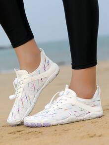 1 Pair Women's Summer Meteor Shower Printed Water Shoes, Lightweight Quick-Drying Beach Shoes, Anti-Slip Sandals For Beach, Travel, Party, Camping, Rafting, Swimming, Surfing - White - View 5