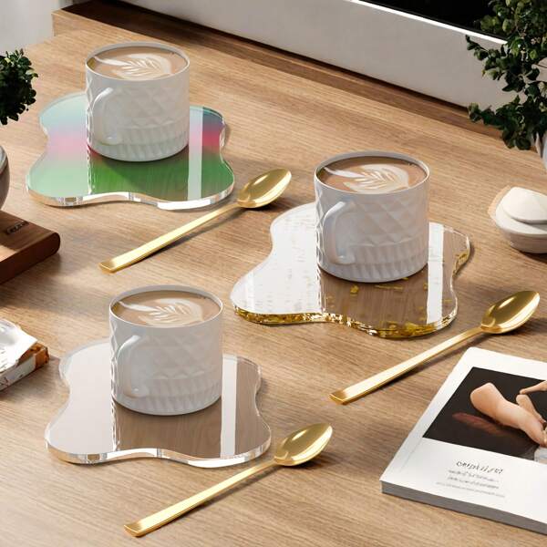 1/2/4/6pcs Acrylic Coasters, Asymmetric Bar Drink Coasters, Transparent Cloud Shaped Coffee Cup Coasters, Heat Resistant Cup Mats, Great For Desktop Protection And Accessory Display, With Protective Film