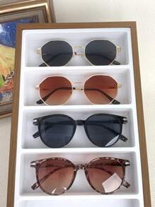 6pcs Rivets Decor Round Frame Polygonal Design Fashion Eyeglasses For Women For Summer Beach Vacation,Outdoor,Travel