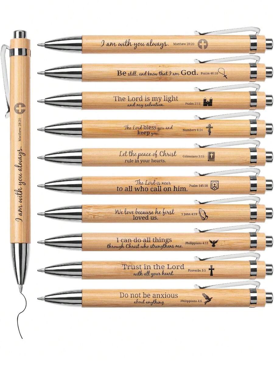 30pcs Bible Verse Neutral Pens Gift Set - Includes 10 Inspirational Christian Quotes - Bamboo Ballpoint Pens, Christian Gifts For Men Women, Ramadan Eid Gifts, Employee Appreciation, Back To School Stationery (5/10/30pcs)