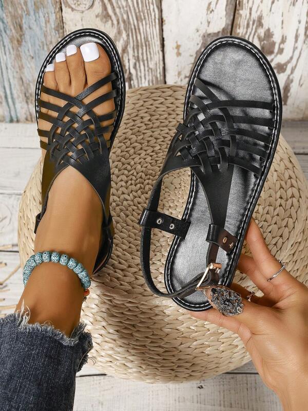 Women's Fashion Flat Sandals With Criss-Cross Straps And Open Toe Detail, Suitable For Fashionable Commuting Style, Fit For Casual And Formal Occasions