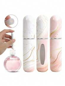 1/4 件大理石纹香水喷雾瓶，可重复使用的底部填充香水瓶，迷你化妆品瓶，香水，纯露包装工具，多种颜色可供选择，适合家人和朋友的生日礼物，节日礼物，便携旅行 5 毫升
