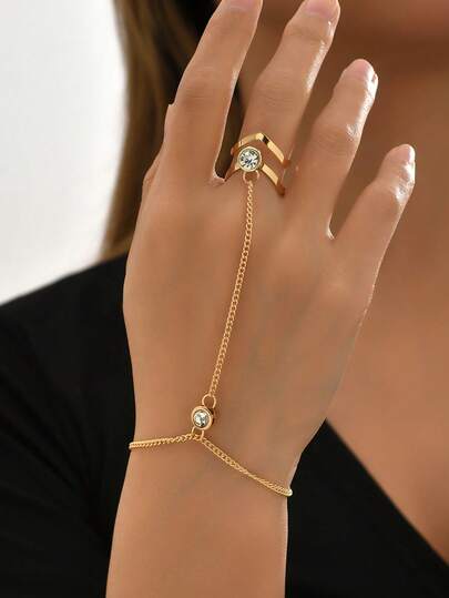 1 件女士时尚复古水钻空心几何箭头开口环连接链手链