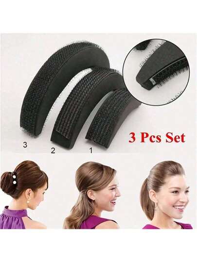 3pcs/Set DIY Fashion Heightening Puff Bangs Hair Pad, Clip Beehive Hairpin Hair Styling Tools, Hair Maker Clip Black, Hair Volume Increase Puff Sponge Pad Bump Up Insert Base, Hair Base Bump Fluffy Hair Pad Styling Insert Tool, DIY Updo Styling Women Hair Accessories, Hair Styling, Hair Stuff ,Hair Accessories, Hair Styling Kit, Hair Tool Kit, Hairstyling Set For Barber Salon Beauty Travel Essential Hair Products,Hair Cares,Hair Accessories