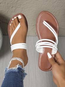 Women's Fashion Flat Thong Sandals, Casual Shoes For Beach, Walking, Outdoor, Summer - White - View 1