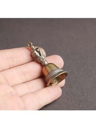 1pc/2pcs Brass Exorcism Bell Keychain, Crisp Sound Vintage Mini Copper Ornament, Buddhist Five Tip Demon Bell Waist Hanging Keyring, Christmas Gift Room Decor
