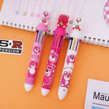 Disney 3pcs Disney Genuine Authorized SX-011 Strawberry Bear Ten Color Ballpoint Pen, Cartoon Kapibala Press Pen, Color Pen, Ballpoint Pen