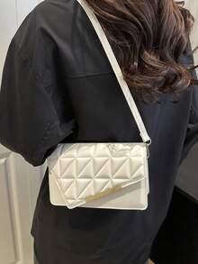 时尚绗缝翻盖方形手提包，适合女士，多功能休闲手提包，适合购物和约会