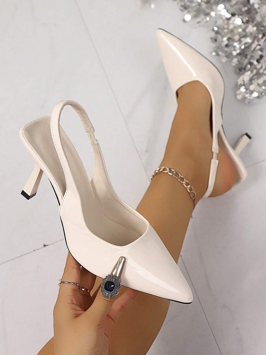 Women High Heel Pumps, Spring New Pointed Toe High Heels, Sexy Stiletto Black Patent Leather Sandals, 2-In-1 Convertible Shoes, White Sandals - White - View 1