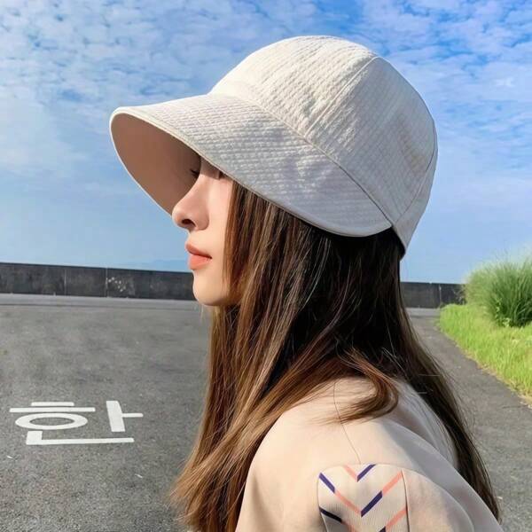1pc Women's Fashion Peanut-Shaped Bucket Hat - Adjustable Zipper, Wide Brim For Sun Protection, Breathable Polyester, Hand Wash, Suitable For Outdoor Activities