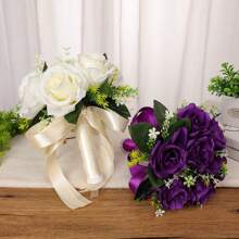 1PC Bridal Bridesmaid Wedding Decoration Rose Artificial Bouquets, Wedding Party Decoration Lifelike Fake Flowers Bridal Shower Wedding Tossing Bouquet Bridal Bouquet For Wedding Ceremony Anniversary