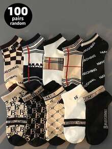 1/3/5/8/10/15/20/30/40/50/100双装随机男士短袜，时尚休闲踝袜，适合春夏穿着 - 彩色 - 查看 20