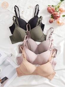5 件女士舒适睡眠无钢圈透气软杯纯色无钢圈内衣文胸 - 彩色 - 查看 1