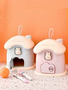 1pc DIY Cute Mini House Piggy Bank, DIY Stickers (Random 3D Sticker Style), Storage Jar, Party Favor, Saving Box, Gift For Men & Women, Birthday, One-Way Lock