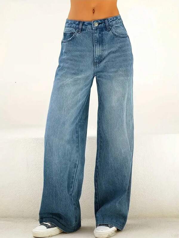 Teen Girls' Versatile Washed Wide Leg Pockets Casual Pants